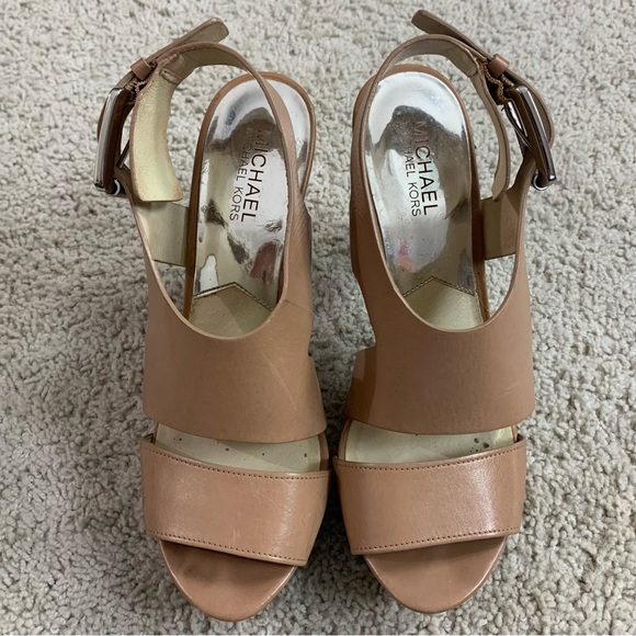 Women's MICHAEL KORS Beige Leather CARLA High Heel DRESS SANDALS Designer SHOES - Picture 6 of 8